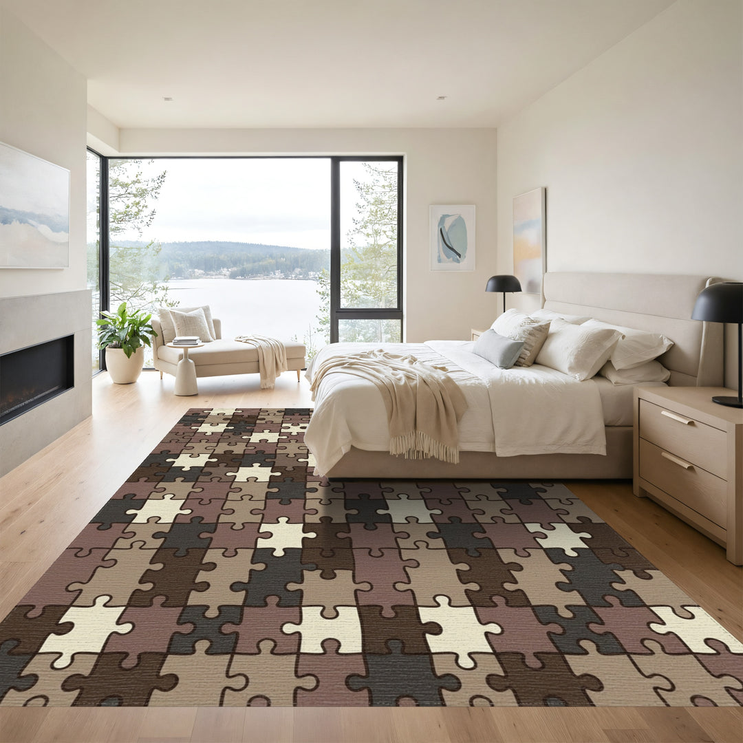 Earthy Tones Interlocking Puzzle Pieces Rug