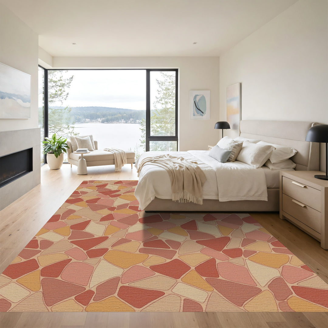 Terracotta Stone Mosaic Irregular Shapes Rug