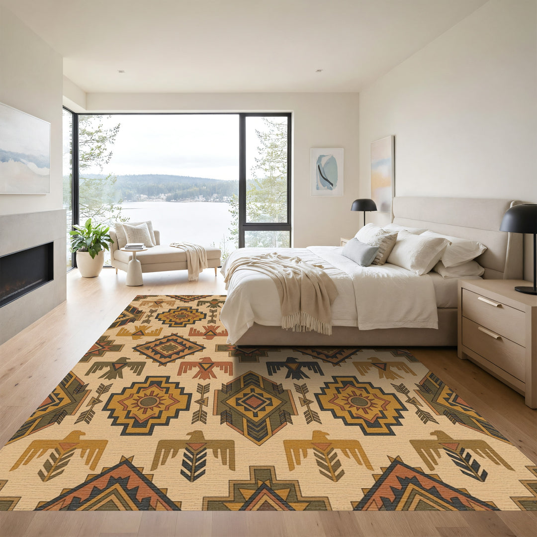 Rustic Earth Tones Sunburst Eagle Rug