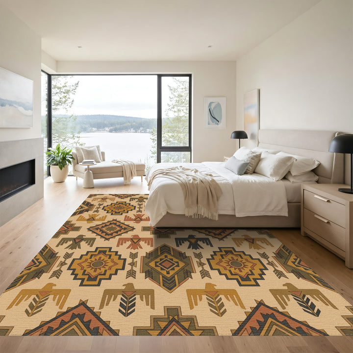 Rustic Earth Tones Sunburst Eagle Rug