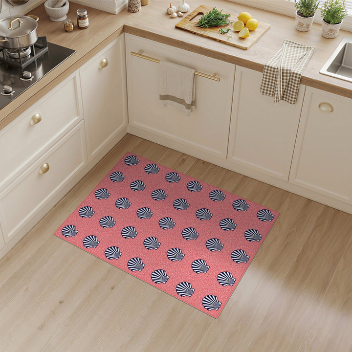 Pink Navy Seashell Washable Area Rug