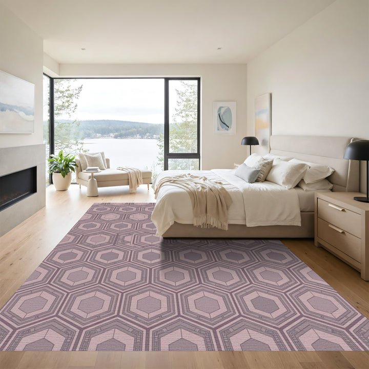 Rustic Mauve Geometric Hexagons Rug