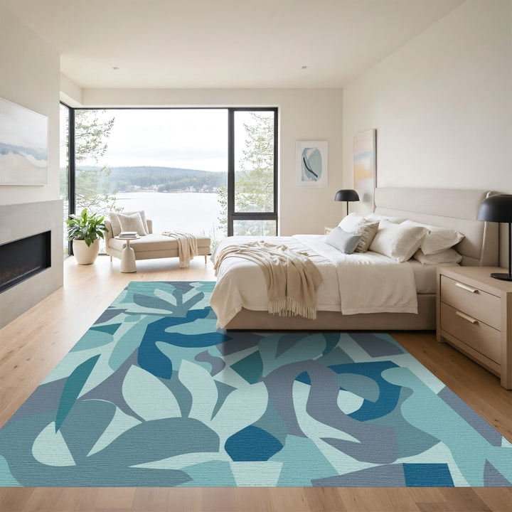 Oceanic Blue Abstract Shapes Rug
