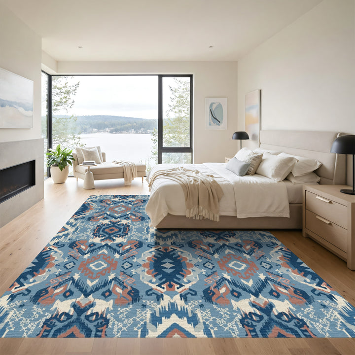 Blue Rusty Geometric Tribal Rug