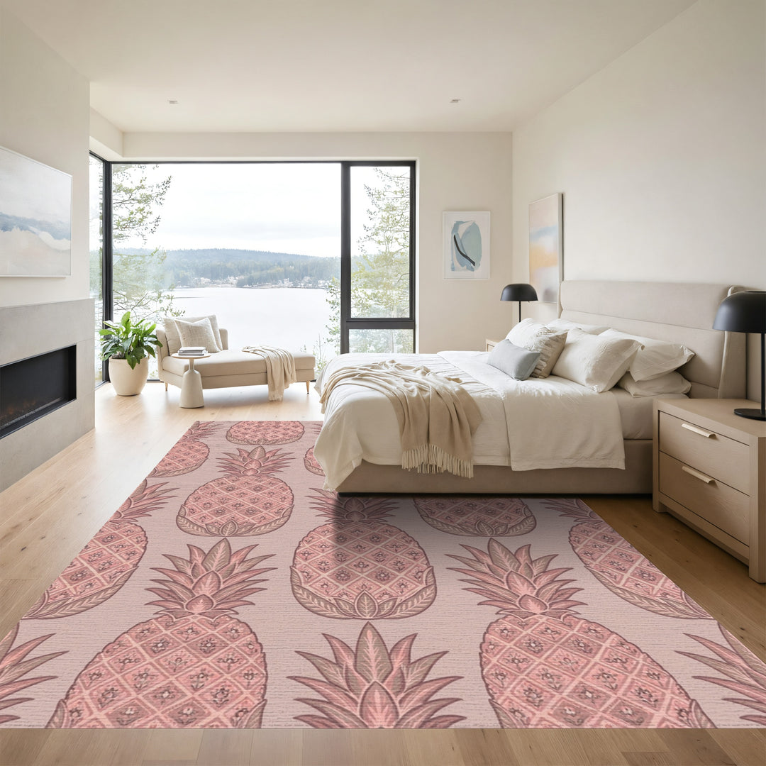 Rose Pink Pineapple Tiling Rococo Rug