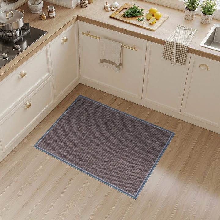 Blue Border Pink Geometric Lattice Rug