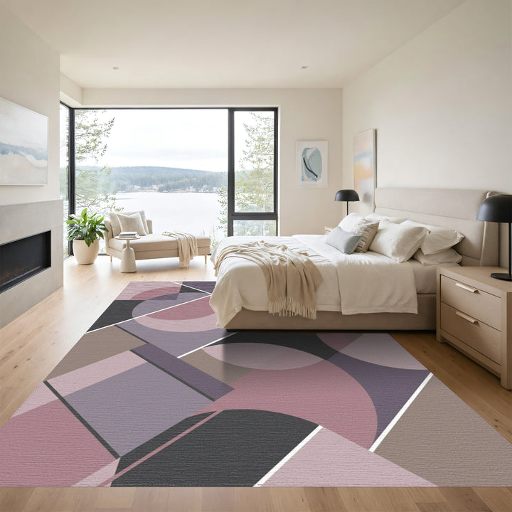 Mauve Gray Circles Squares Geometric Rug