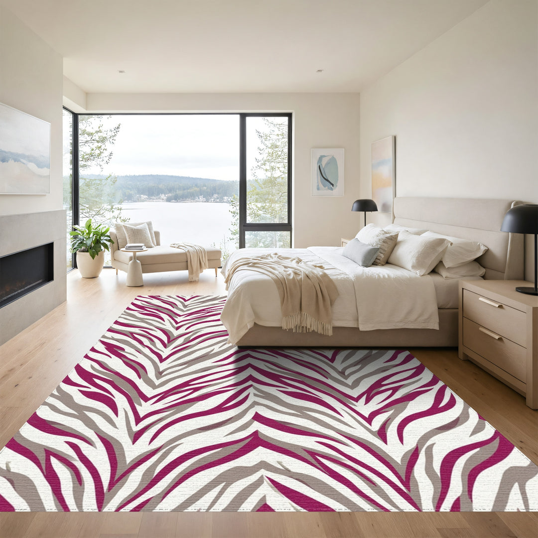 Magenta Gray Animal Print Stripes Rug