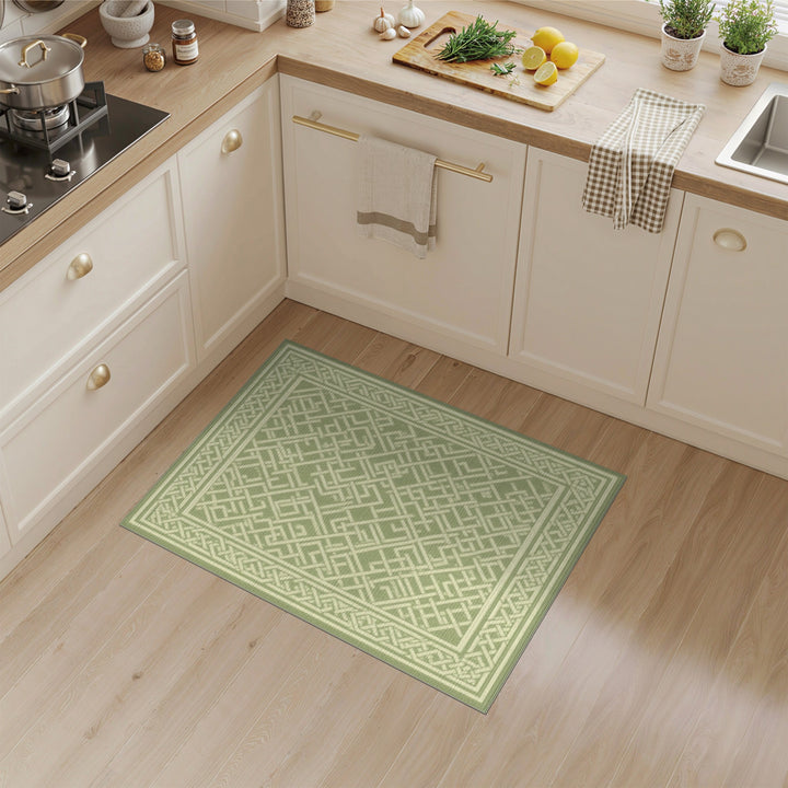 Sage Green Geometric Maze Area Rug