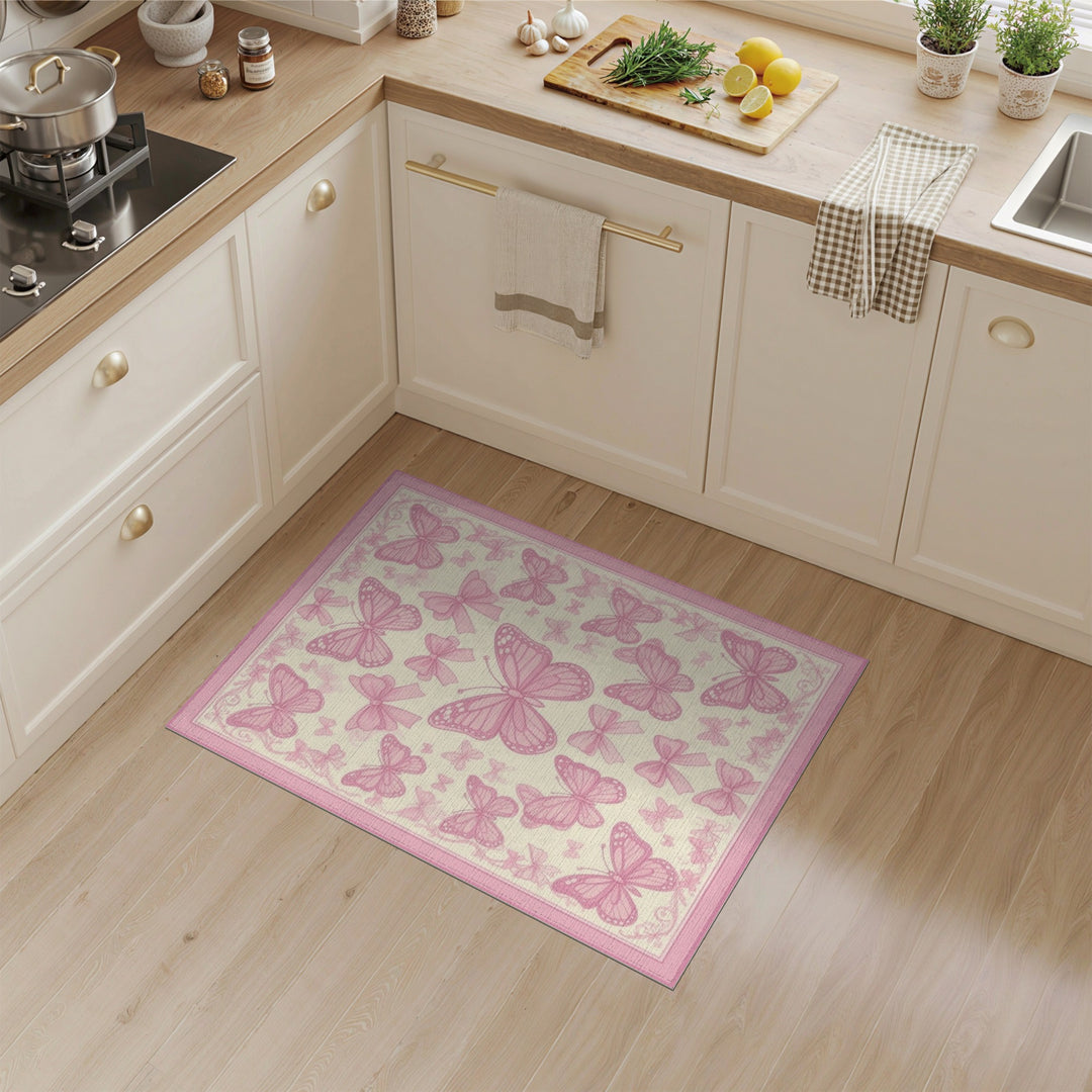 Pink Butterfly Bow Kids Area Rug