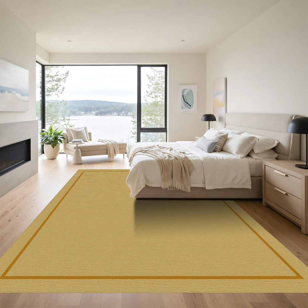 Golden Ochre Bordered Square Rug