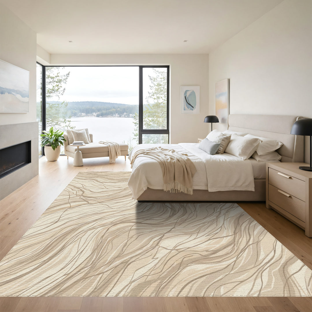 Earthy Beige Abstract Flowing Lines Rug