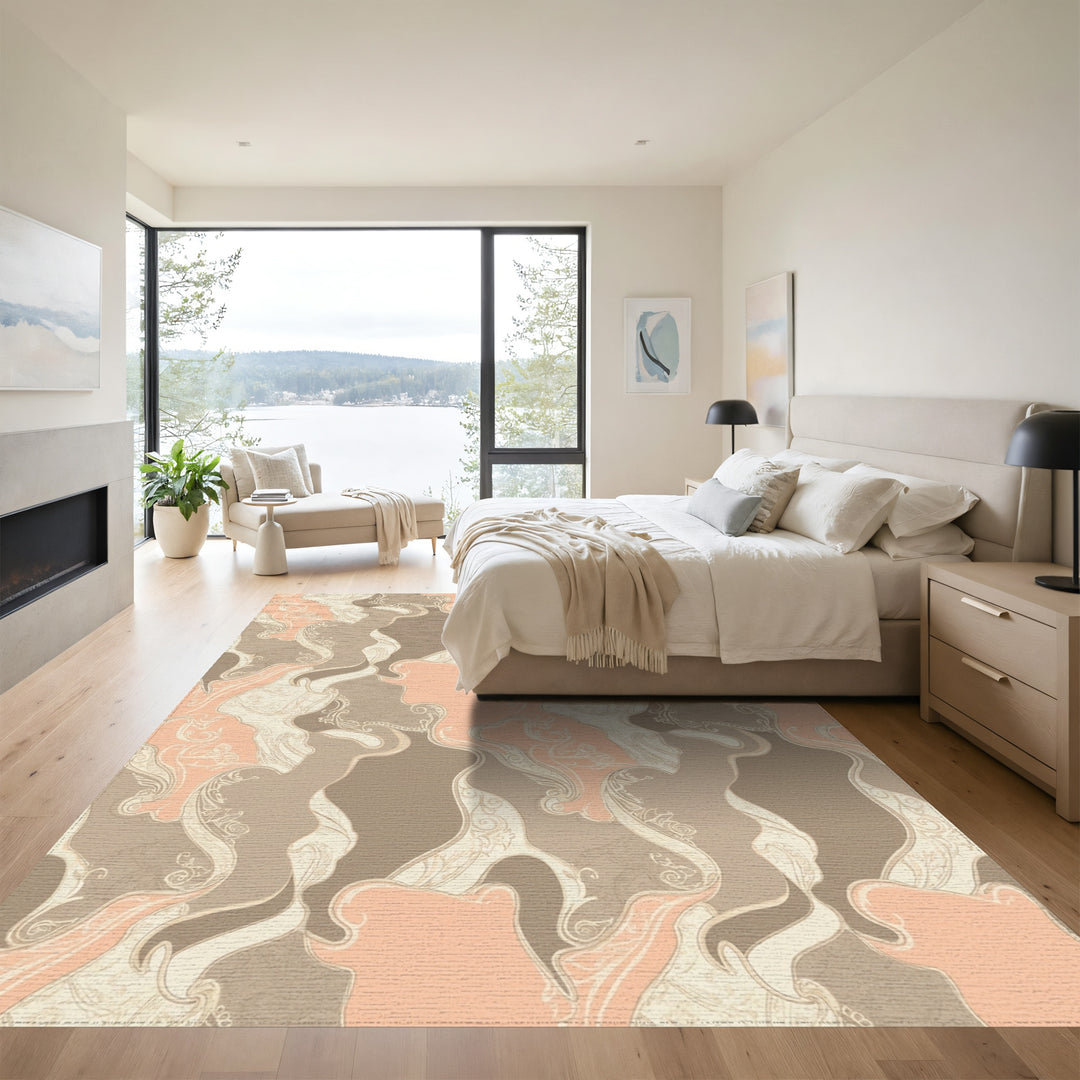 Peach Tan Abstract Organic Swirls Rug