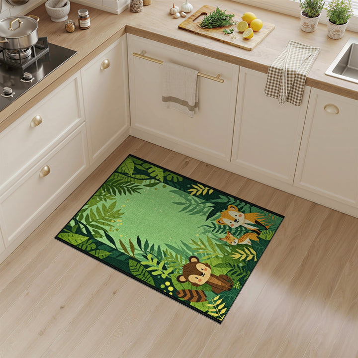 Forest Friends Kids Cartoon Green Area Rug