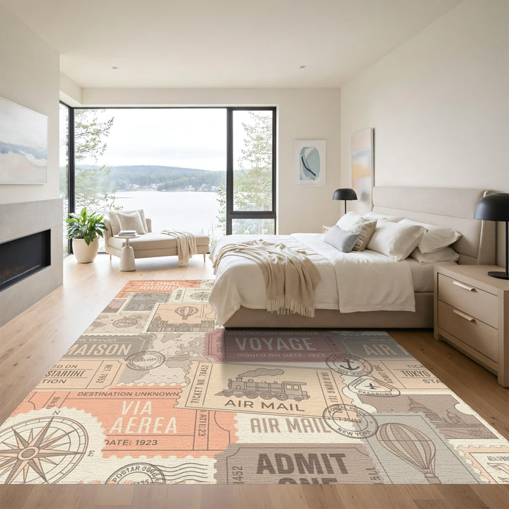 Global Voyage Stamp Collector Travel Collage Rug