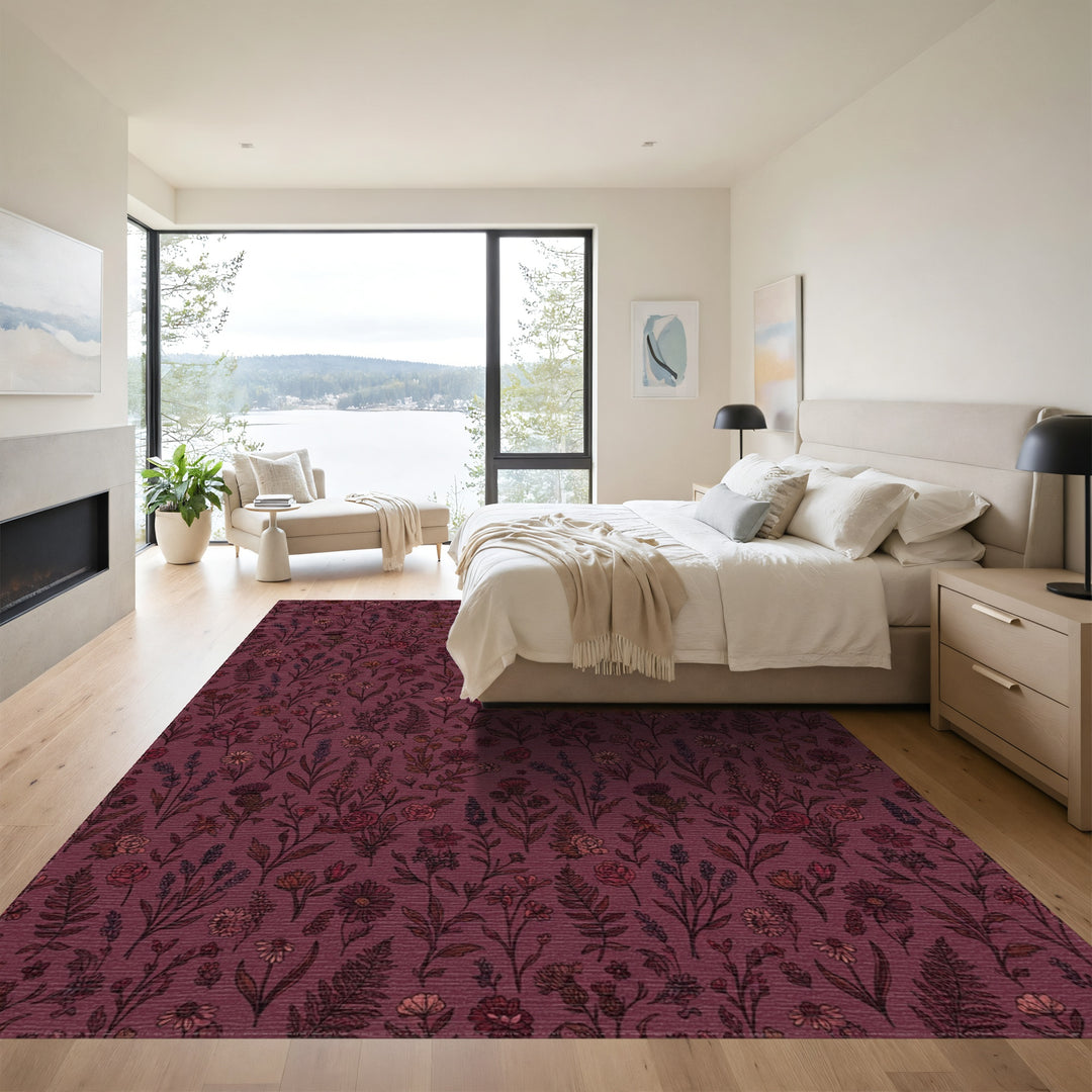 Dark Burgundy Wildflower Meadow Rug