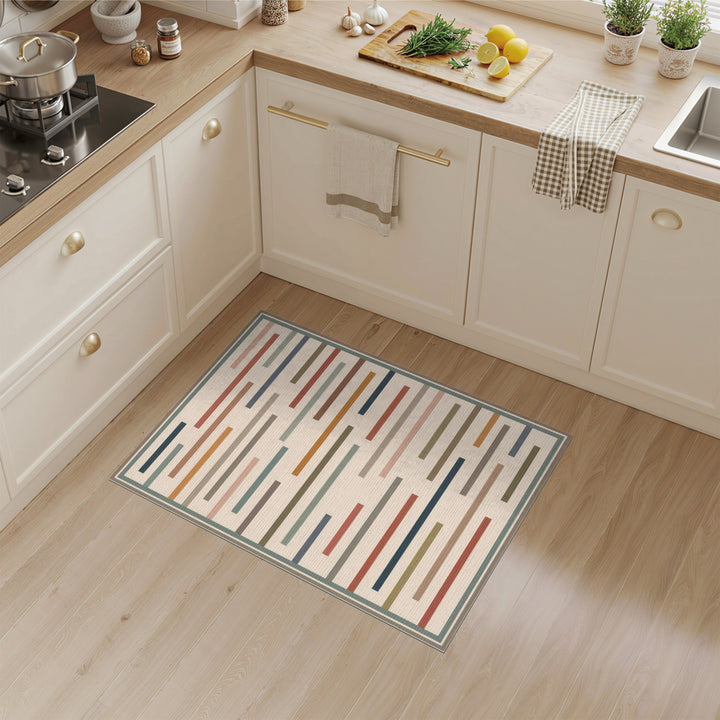 Beige Geometric Striped Geometric Modern Area Rug