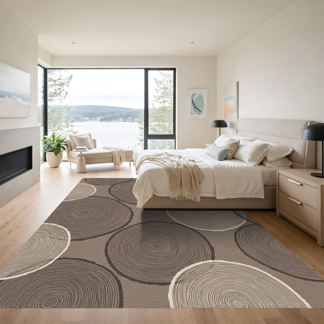 Earthy Tone Wood Slice Circular Rug