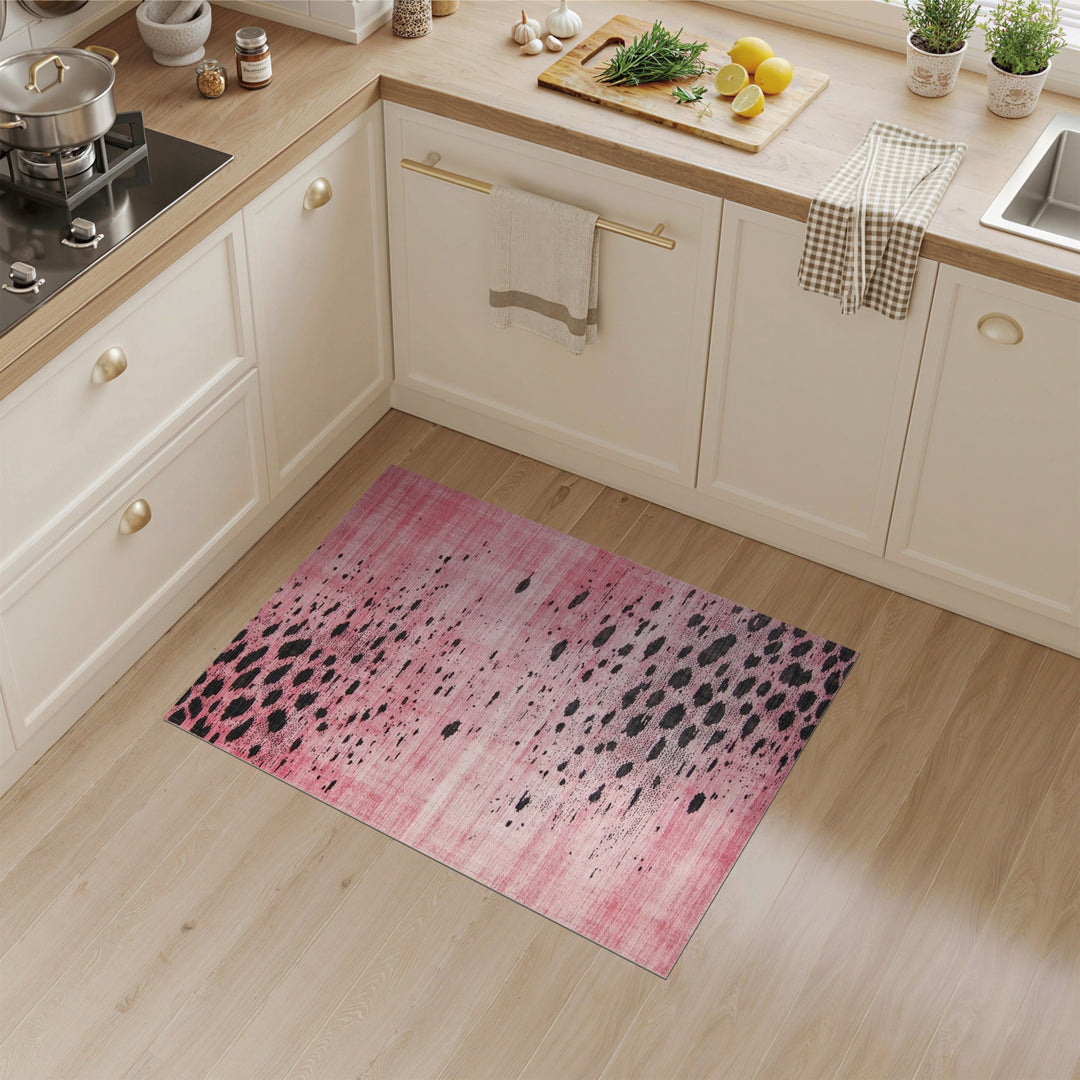 Pink Abstract Area Rug with Black Spots