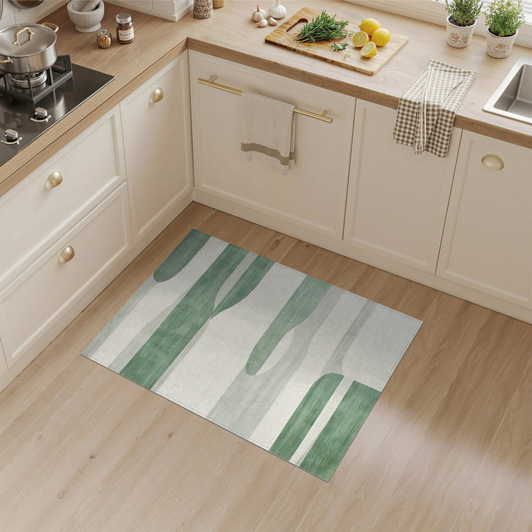 Green Abstract Wave Area Rug