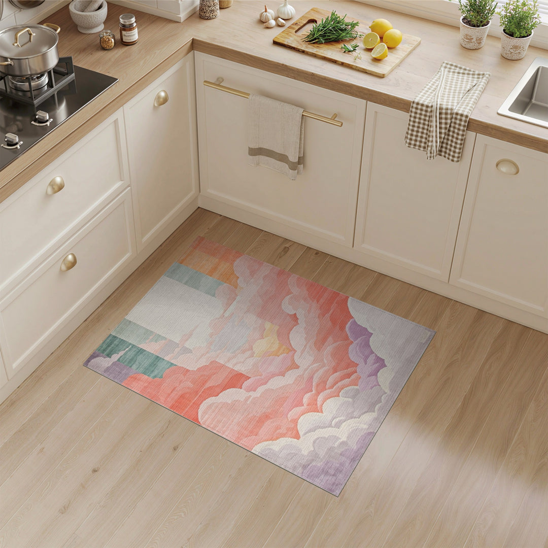 Pink Sunset Cloud Washable Area Rug