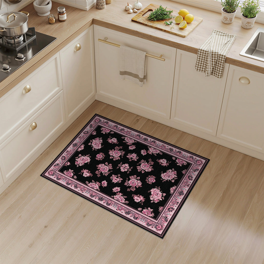 Pink Rose Floral Vintage Area Rug