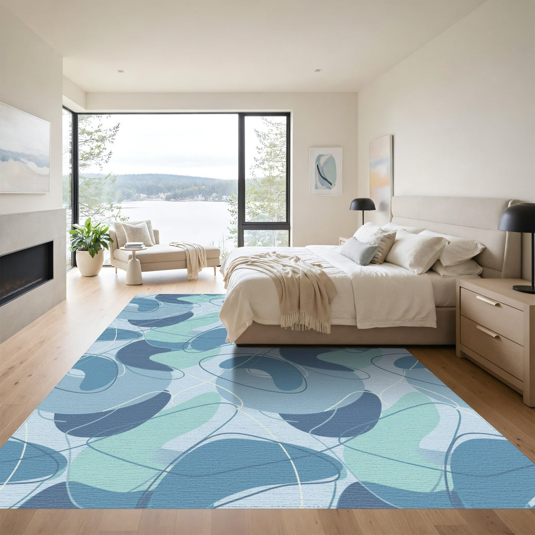 Aqua Blue Abstract Blobs Swirls Rug