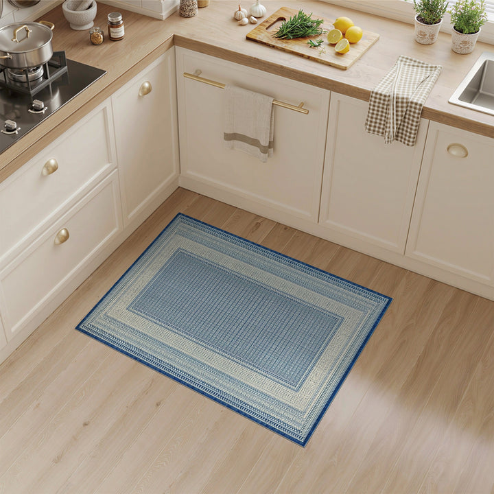 Blue Geometric Bordered Area Rug