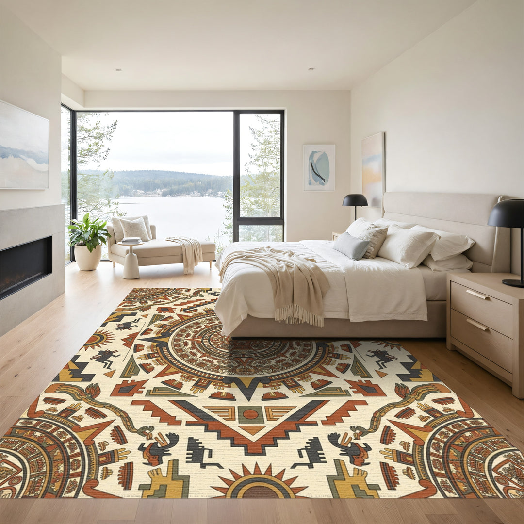 Aztec Sun Stone Geometric Medallion Accents Rug