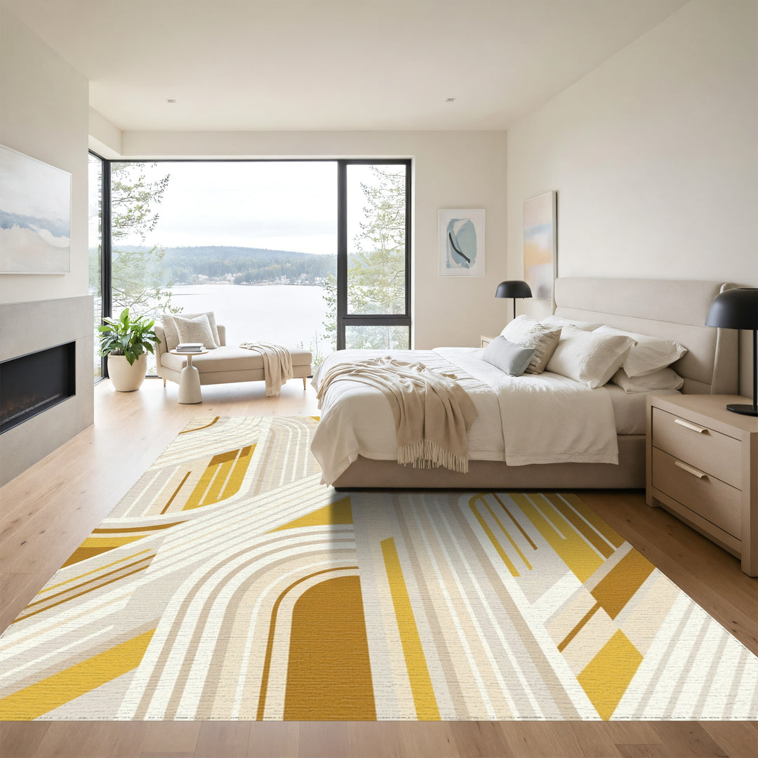 Golden Yellow Arched Stripes Rug
