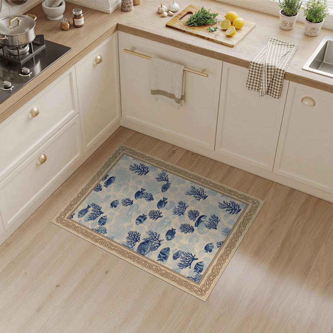 Blue Fish Coral Coastal Area Rug
