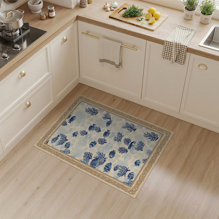 Blue Fish Coral Coastal Area Rug
