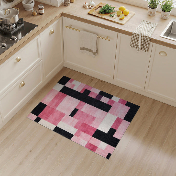 Pink Black Geometric Area Rug