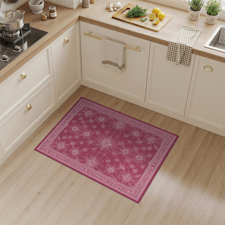 Pink Starburst Area Rug with Ornate Border