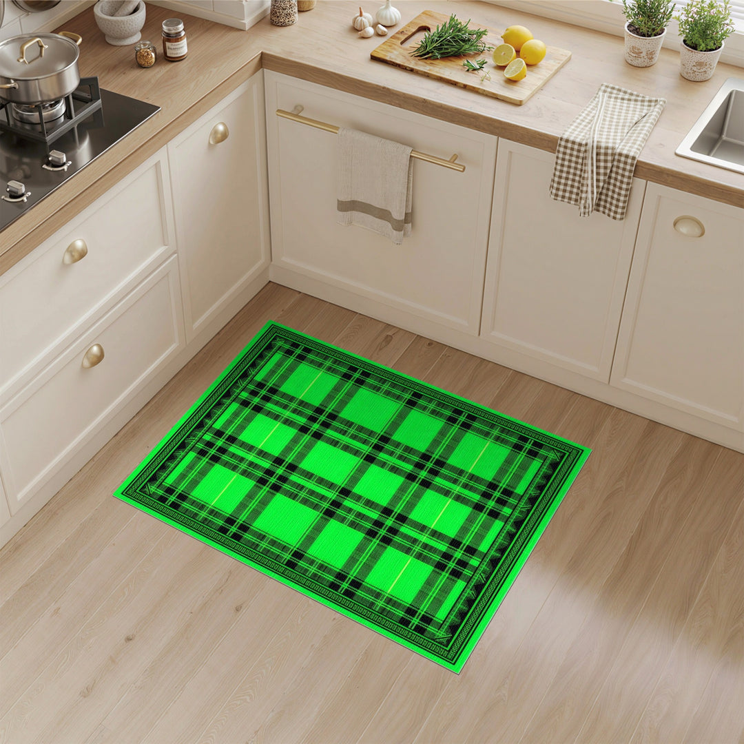 Vibrant Green Plaid Washable Area Rug