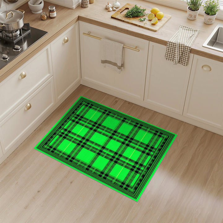 Vibrant Green Plaid Washable Area Rug