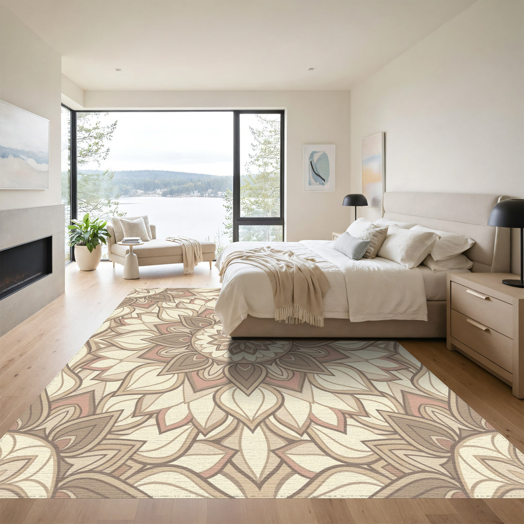 Neutral Earth Blossom Mandala Rug
