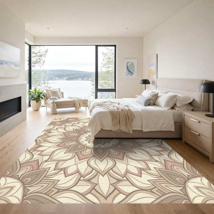 Neutral Earth Blossom Mandala Rug