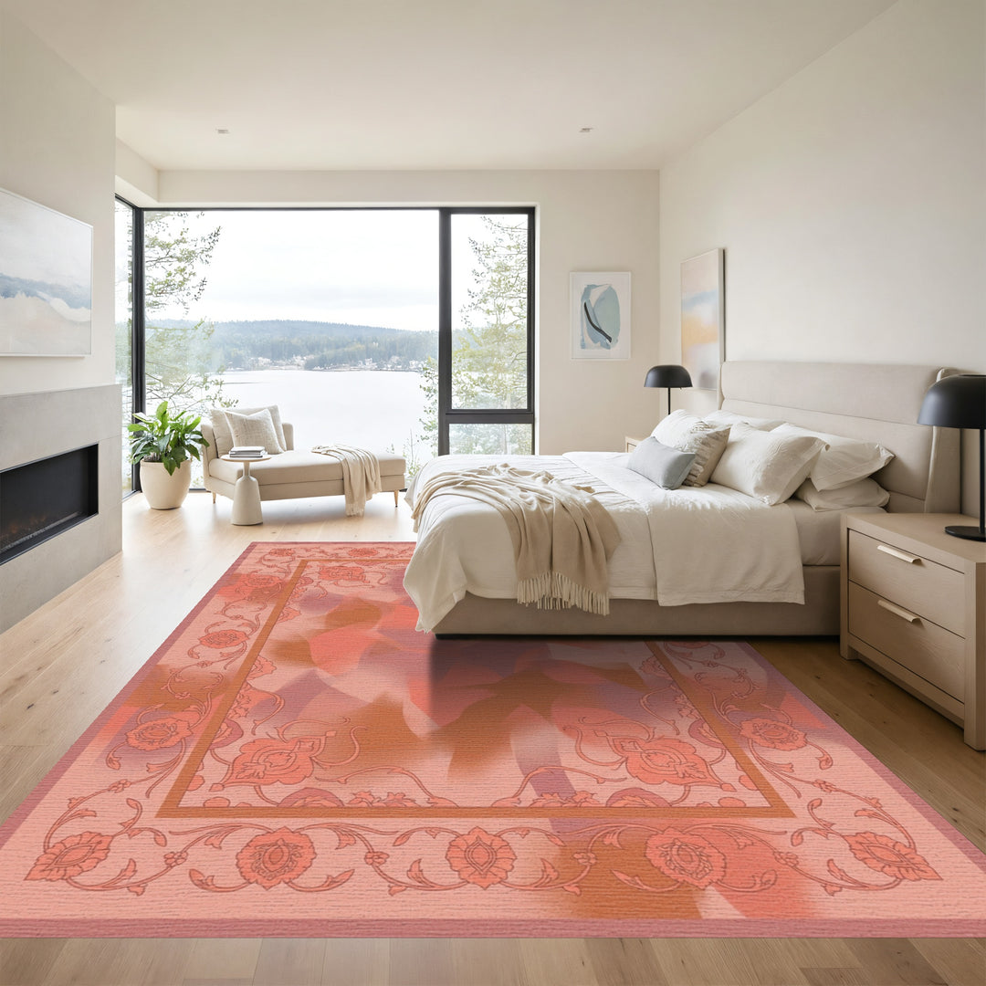 Terracotta Floral Border Abstract Bloom Rug