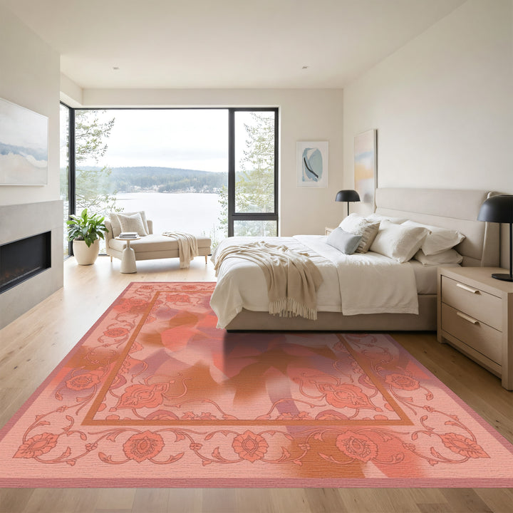 Terracotta Floral Border Abstract Bloom Rug