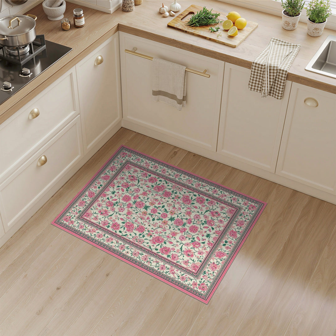 Pink Rose Pink Rose Vintage Floral Area Rug