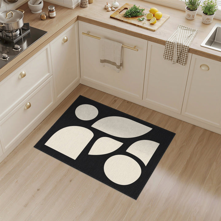 Black White Geometric Abstract Area Rug