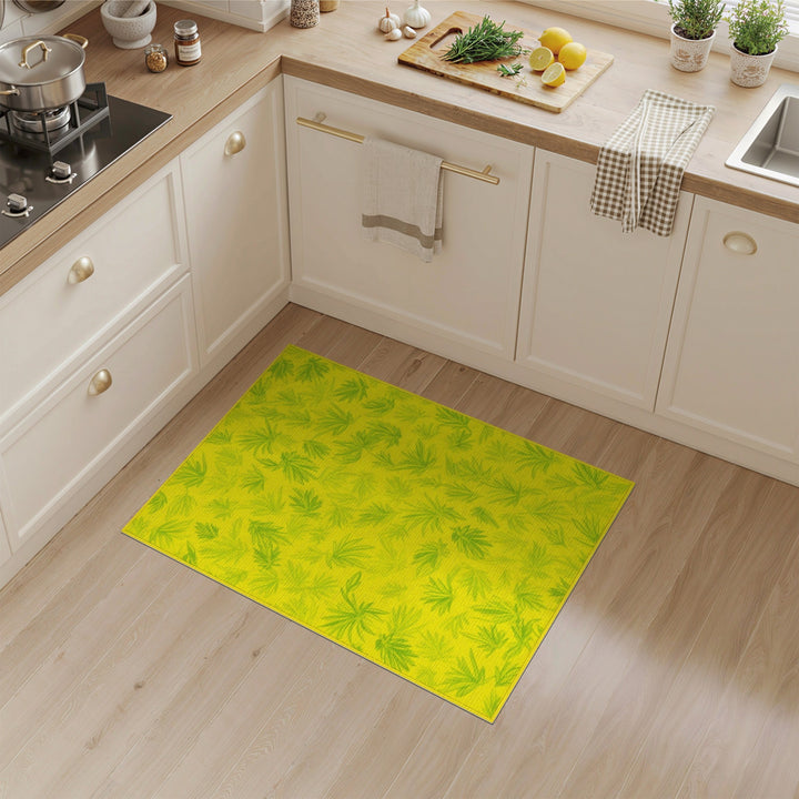 Yellow Leaf Print Area Rug