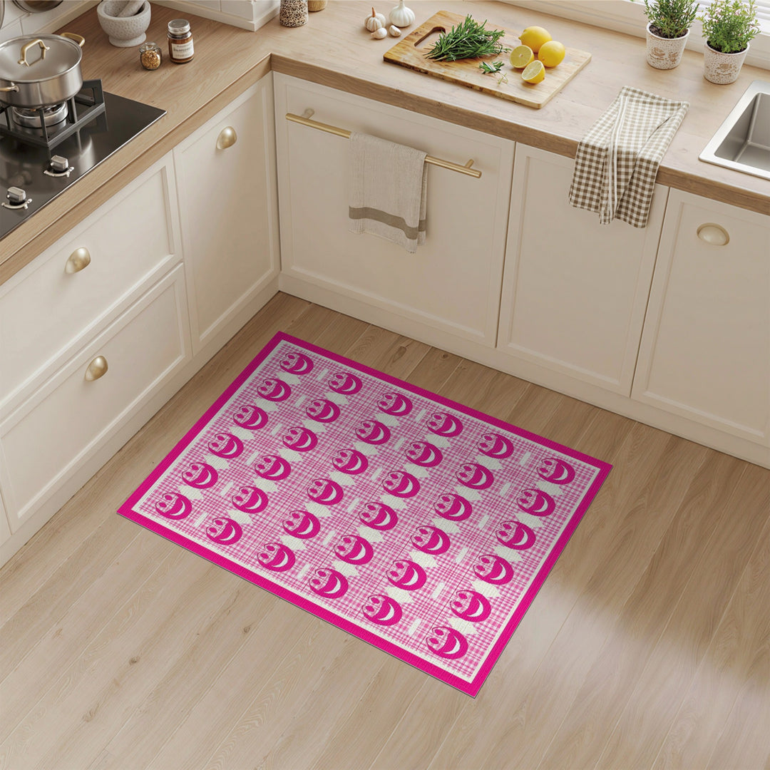 Pink Smiley Face Gingham Kids Area Rug