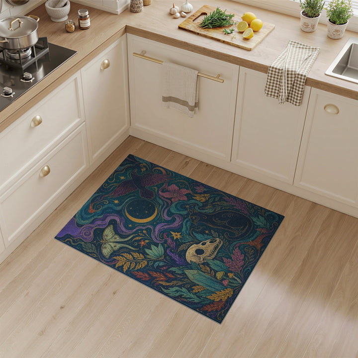 Mystical Black Cat Purple Boho Chic Area Rug
