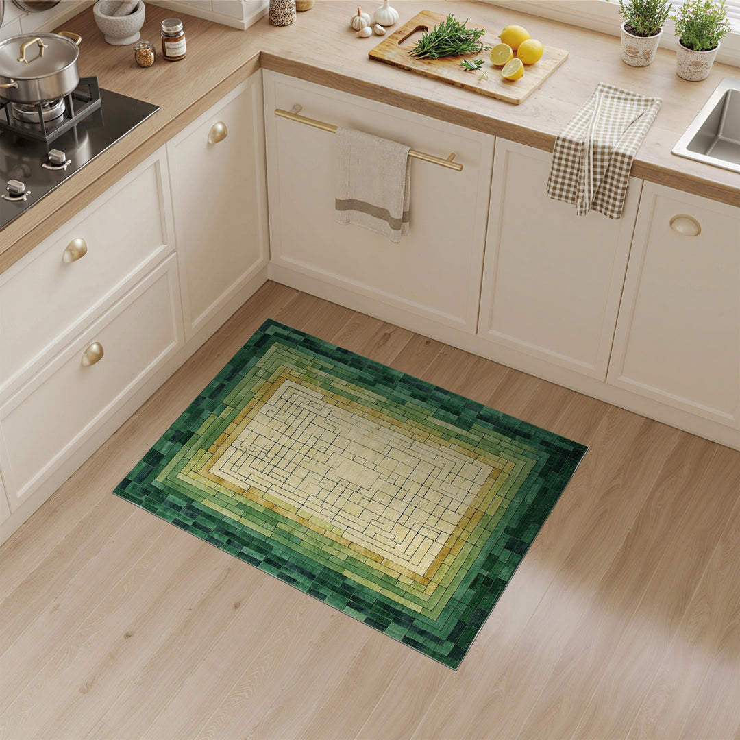 Green Geometric Maze Geometric Modern Area Rug
