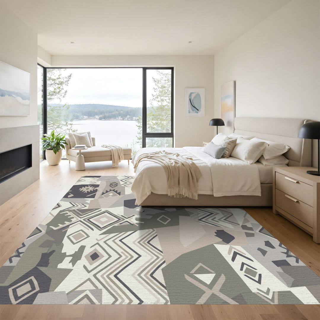 Neutral Patchwork Navajo Diamond Zigzag Rug