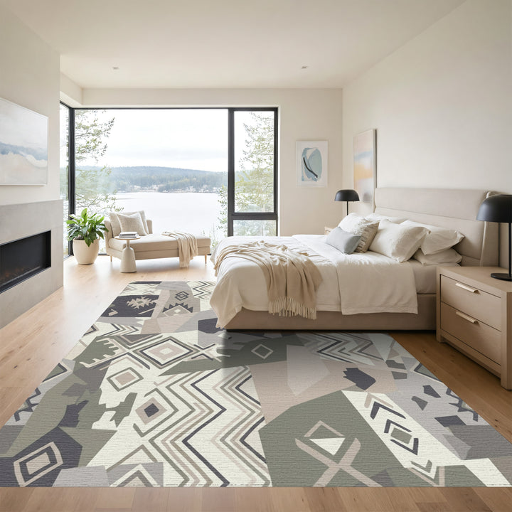 Neutral Patchwork Navajo Diamond Zigzag Rug
