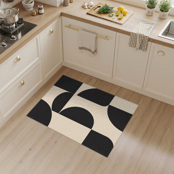Beige and Neutral Black Geometric Modern Area Rug