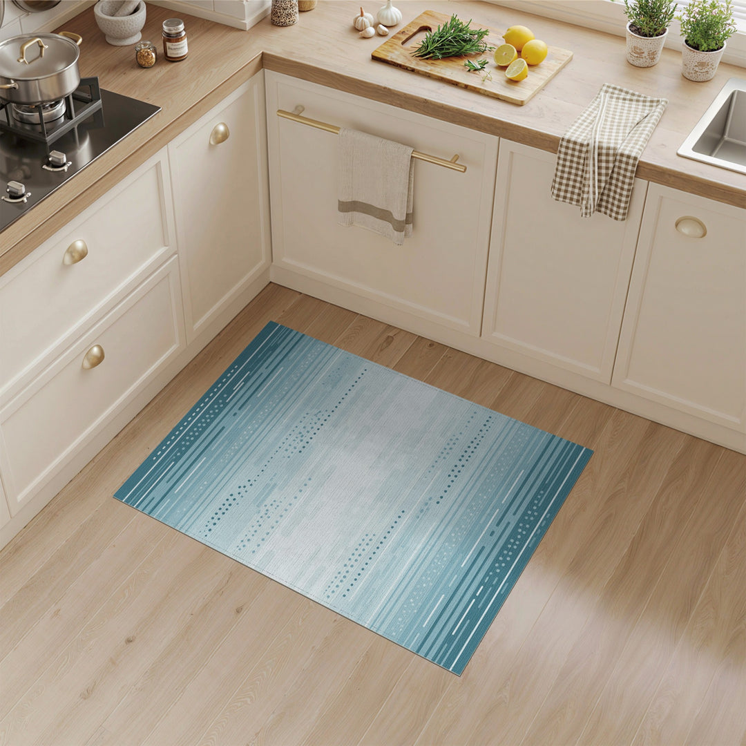 Teal Geometric Horizon Washable Area Rug